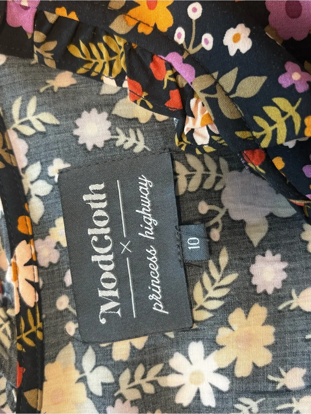 Princess Highway Black Midi Dress with Pink & Orange Floral Print - Picture 3 of 4